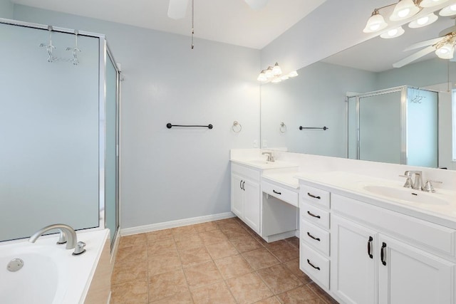 1900 County Road 245, Georgetown, TX 78633 - full bath with a ceiling fan, a stall shower, double vanity, and a garden tub