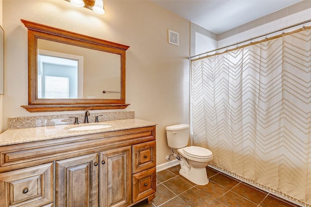 1201 Grove Blvd Unit 2403, Austin, TX 78741 - bathroom featuring toilet, visible vents, tile patterned flooring, a shower with shower curtain, and vanity
