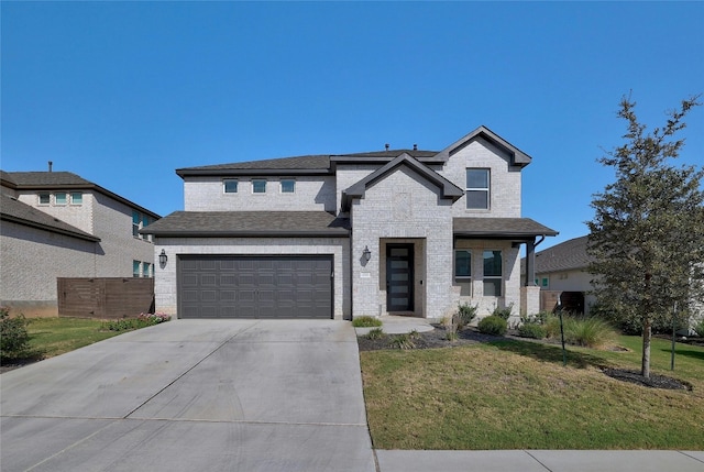 view of front facade with a garage and a front lawn