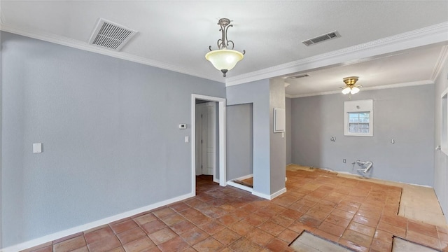 spare room featuring baseboards, ornamental molding, and ceiling fan
