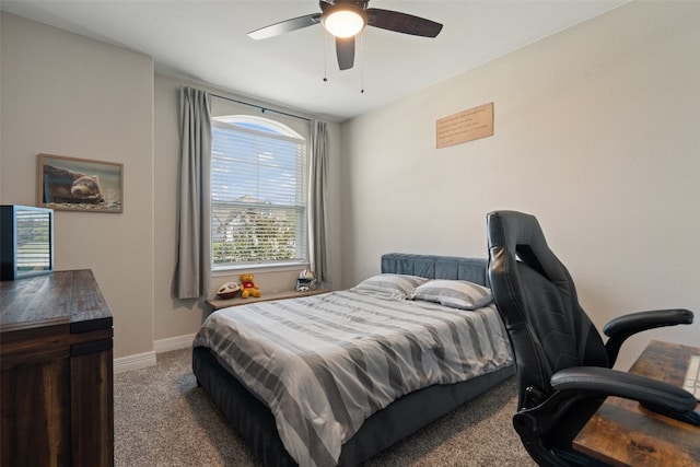 bedroom with carpet floors and ceiling fan