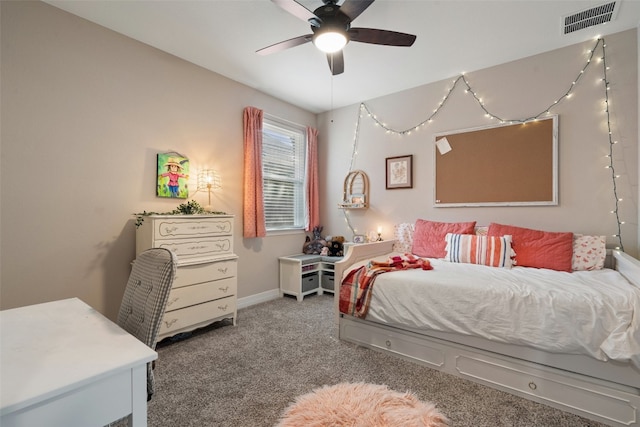 bedroom featuring carpet floors and ceiling fan