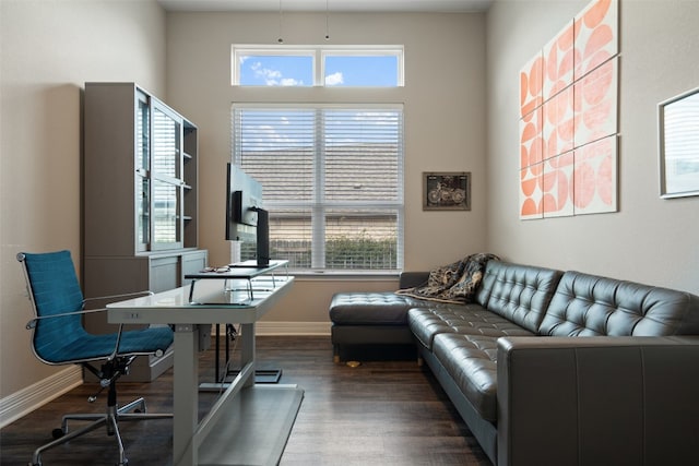 home office with hardwood / wood-style flooring and a wealth of natural light