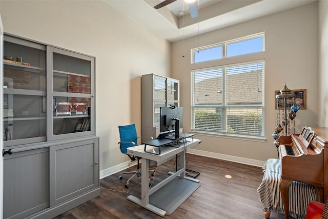 925 Overstreet Ln, Leander, TX 78641 - office space featuring a ceiling fan, baseboards, and dark wood finished floors