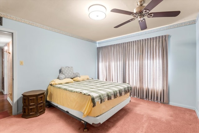 bedroom featuring carpet and ceiling fan