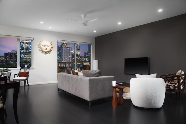 living room featuring ceiling fan