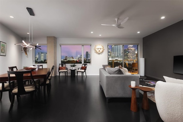 living room featuring ceiling fan