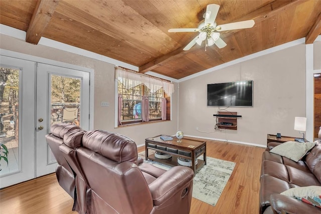 320 Pope Bnd S, Cedar Creek, TX 78612 - living area featuring wood ceiling, ceiling fan, and wood finished floors
