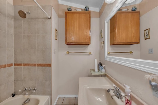 full bathroom featuring a sink, tile patterned floors, and shower / bathtub combination