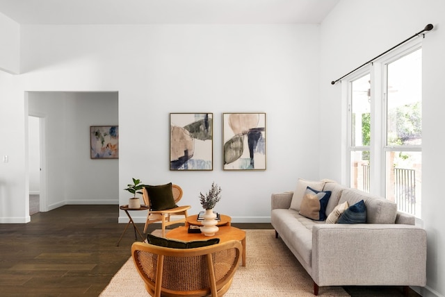 living room with dark wood-type flooring