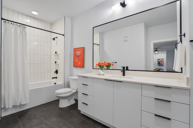 full bathroom with vanity, toilet, and shower / tub combo