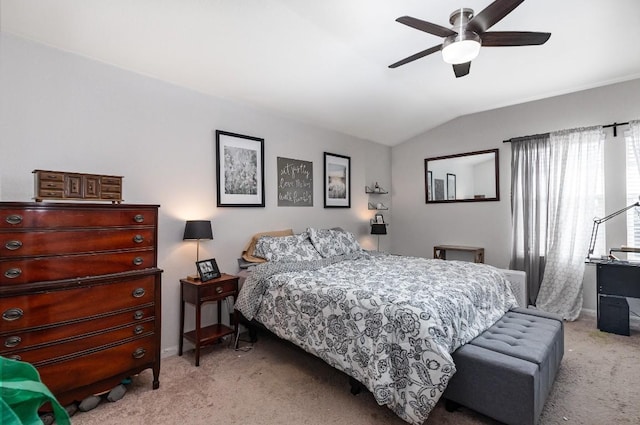 13708 Sierra Wind Ln, Elgin, TX 78621 - bedroom with carpet flooring, vaulted ceiling, baseboards, and a ceiling fan