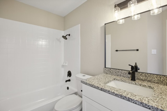 full bathroom featuring toilet, shower / bathing tub combination, and vanity