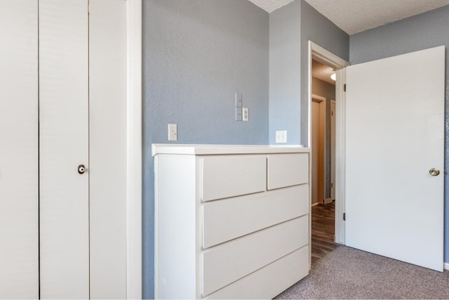 unfurnished bedroom featuring light carpet, a textured ceiling, and a closet