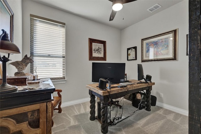 505 John Price St, Blanco, TX 78606 - carpeted office with a ceiling fan and baseboards