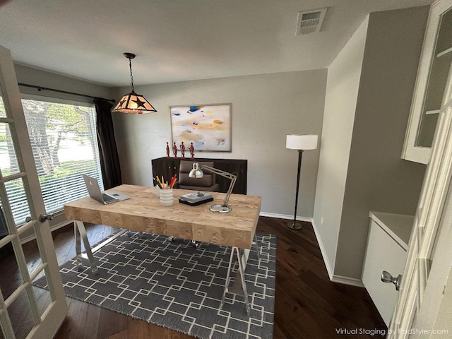 6803 Fence Line Dr, Austin, TX 78749 - office featuring dark wood-style flooring and baseboards