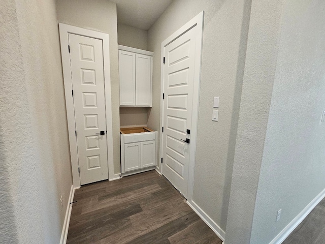 1709 Garret Oaks Ln, Georgetown, TX 78633 - hallway featuring dark wood-style floors and a textured wall