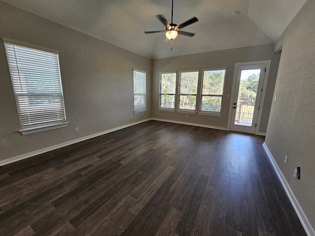 1709 Garret Oaks Ln, Georgetown, TX 78633 - empty room with ceiling fan, dark wood-style flooring, plenty of natural light, and lofted ceiling