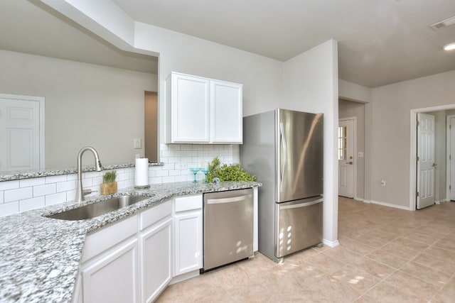 kitchen featuring white cabinetry, tasteful backsplash, appliances with stainless steel finishes, and sink