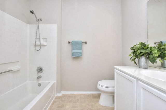 full bathroom with vanity, toilet, and bathtub / shower combination