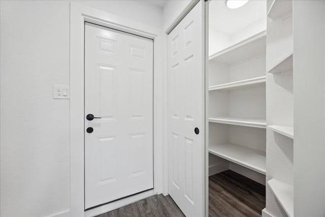 doorway to outside with dark wood-type flooring