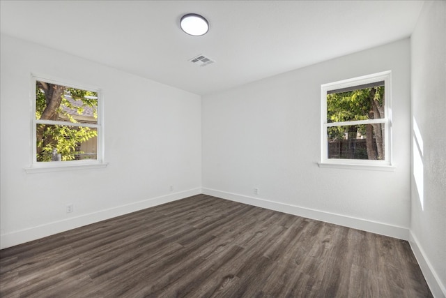 unfurnished room with a wealth of natural light and dark wood-type flooring