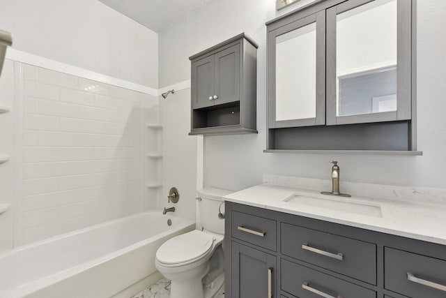 full bathroom featuring vanity, shower / tub combination, and toilet