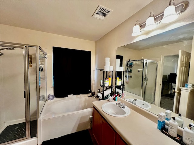 bathroom featuring vanity and plus walk in shower