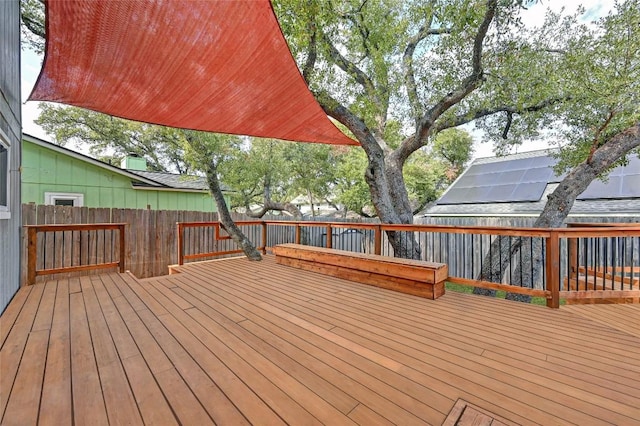 wooden terrace featuring fence