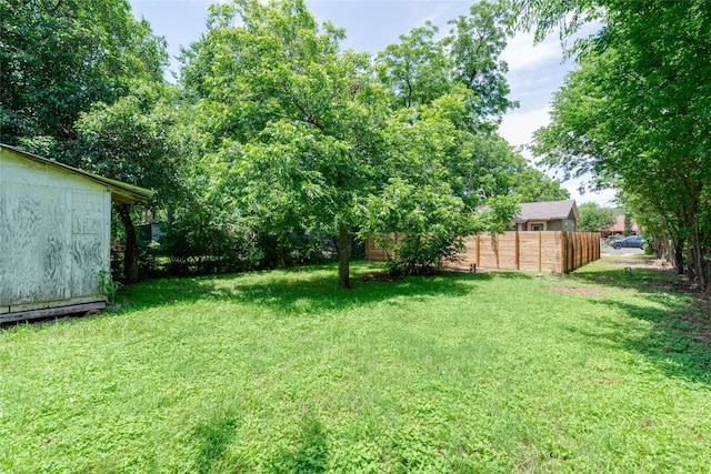 view of yard featuring a storage unit