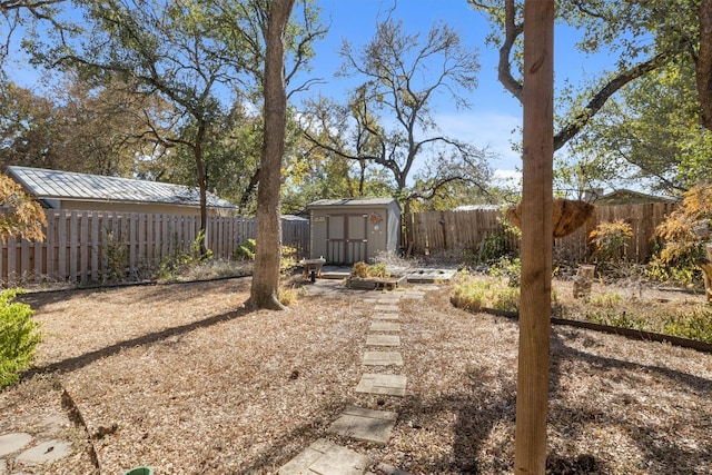 view of yard with a storage unit