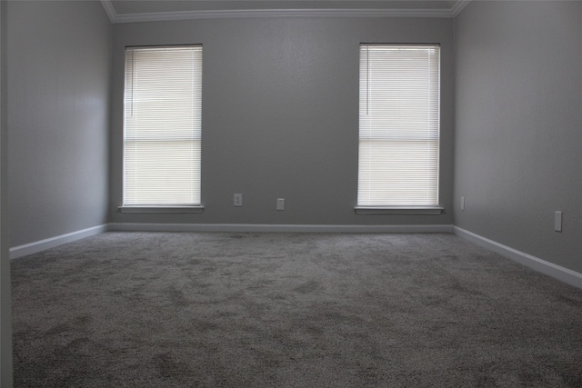 carpeted spare room with crown molding