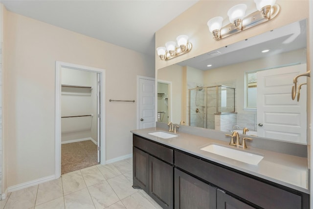 bathroom featuring vanity and walk in shower