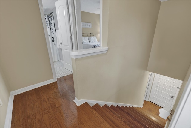 stairs featuring wood-type flooring