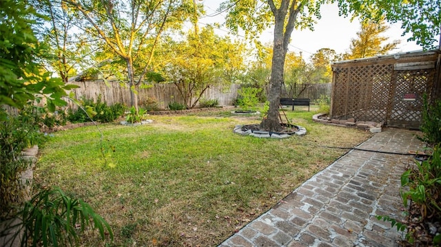view of yard featuring a patio and a fenced backyard