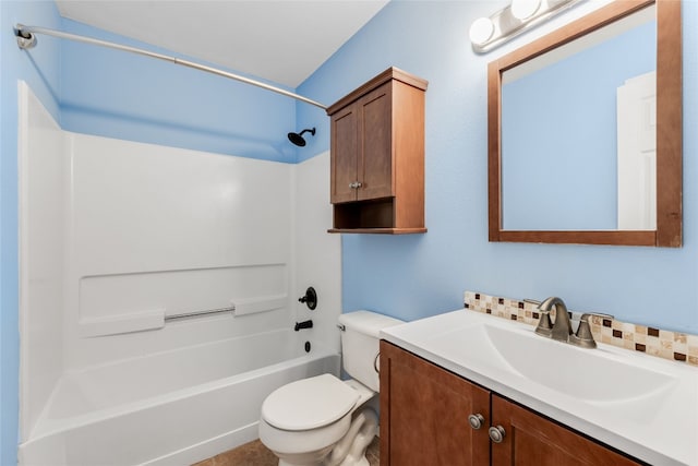 full bathroom with vanity, toilet, and shower / washtub combination