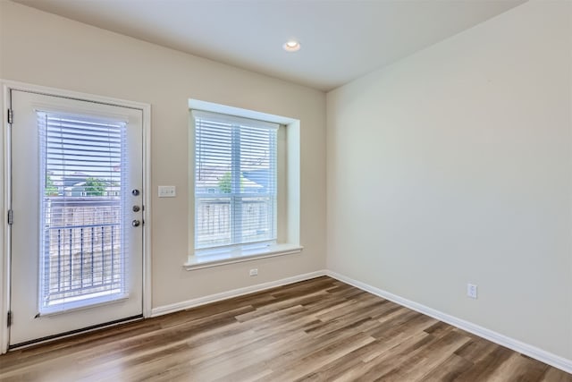 entryway with wood-type flooring