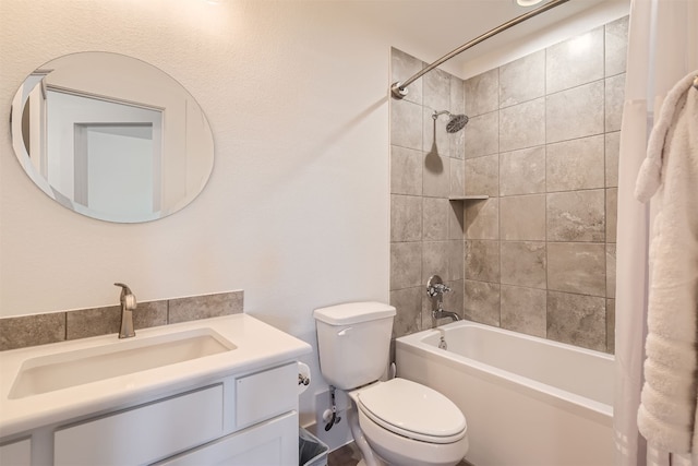 full bathroom with vanity, toilet, and shower / bathtub combination with curtain