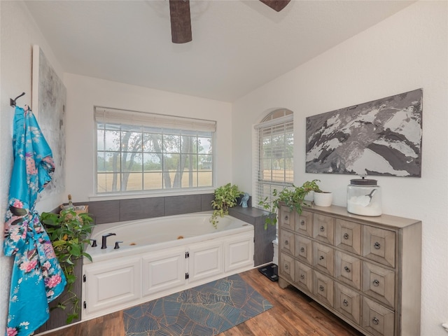 bathroom with a bath and wood-type flooring