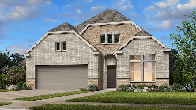 view of front of home featuring a garage and a front yard