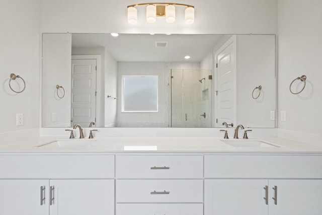 bathroom with vanity and walk in shower