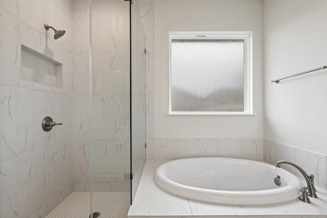 bathroom with plus walk in shower