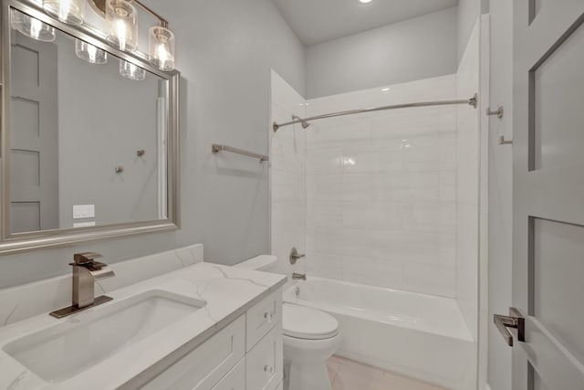 full bathroom featuring toilet, shower / bathing tub combination, and vanity