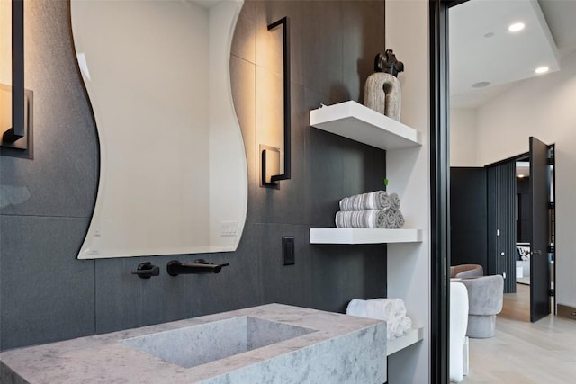 300 Stonewall Ln, Austin, TX 78746 - bathroom featuring a sink and recessed lighting