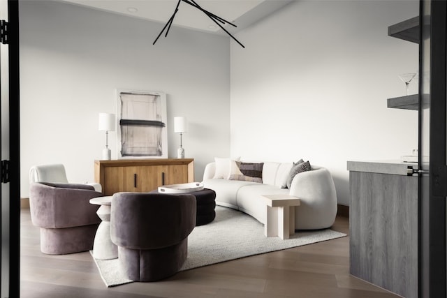 living room with dark wood-type flooring