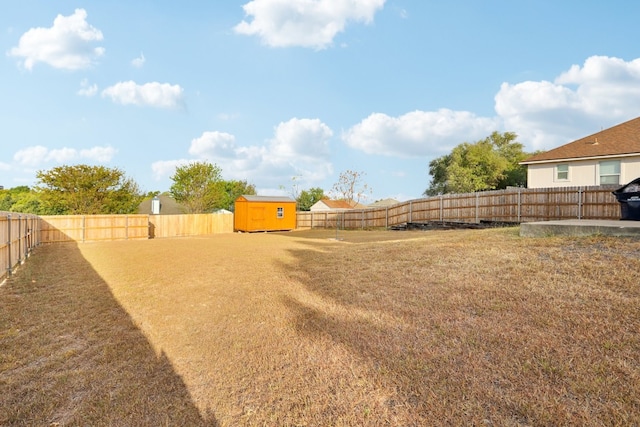 view of yard with a shed