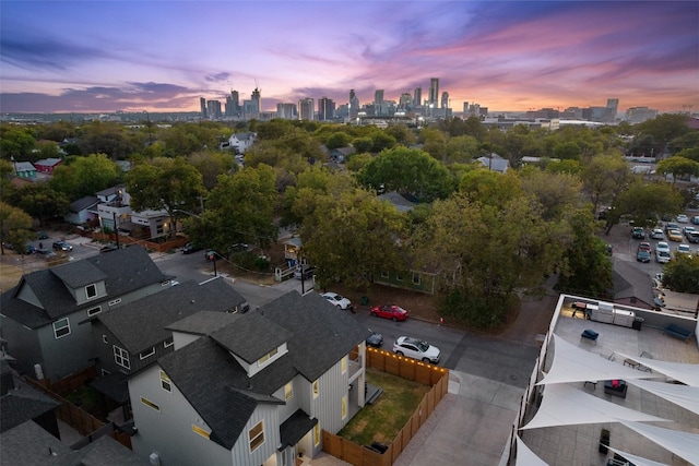 view of aerial view at dusk