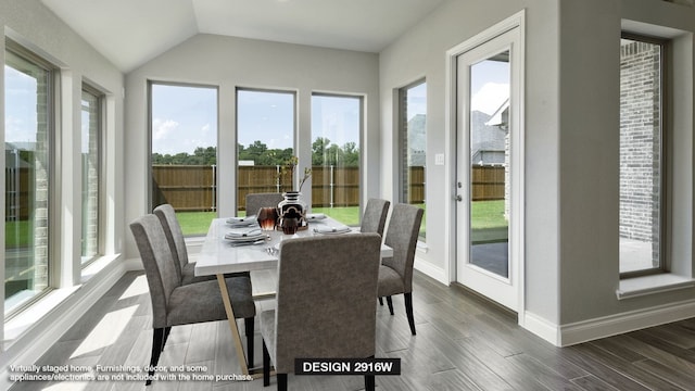 sunroom / solarium featuring lofted ceiling and plenty of natural light