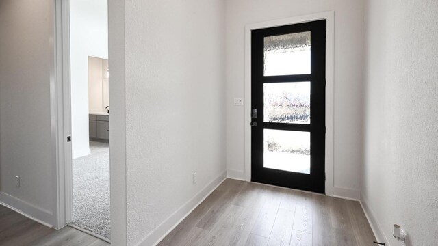 entryway featuring baseboards, wood finished floors, and a healthy amount of sunlight