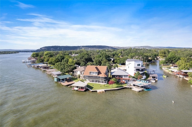 aerial view featuring a water view